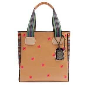 Consuela Classic Floral Tan Embroidered Tote Bag